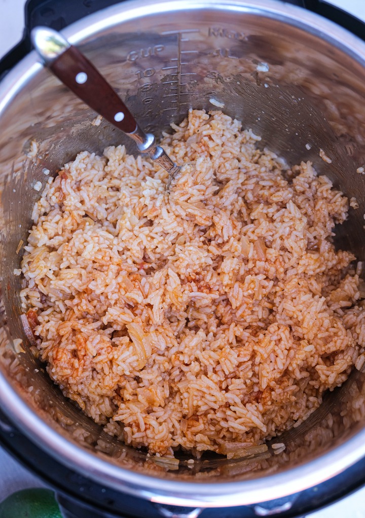 Cooked Mexican rice in an Instant Pot. 