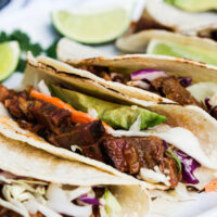 Brisket tacos with leftover beef brisket in corn tortillas.