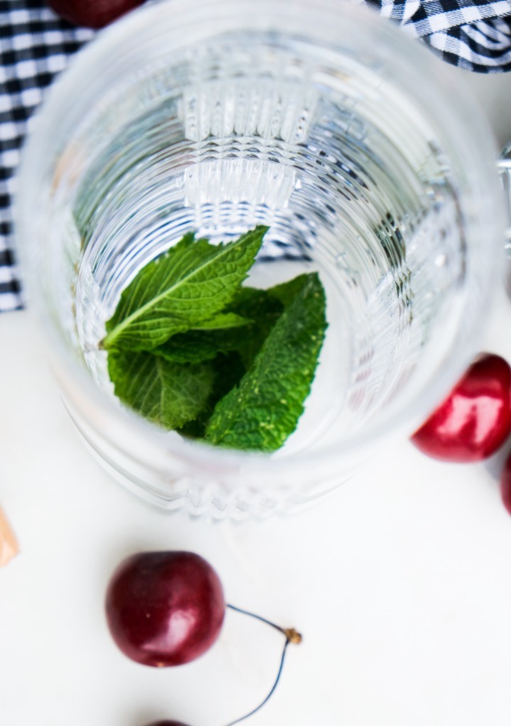 Fresh mint in a cocktail glass. 