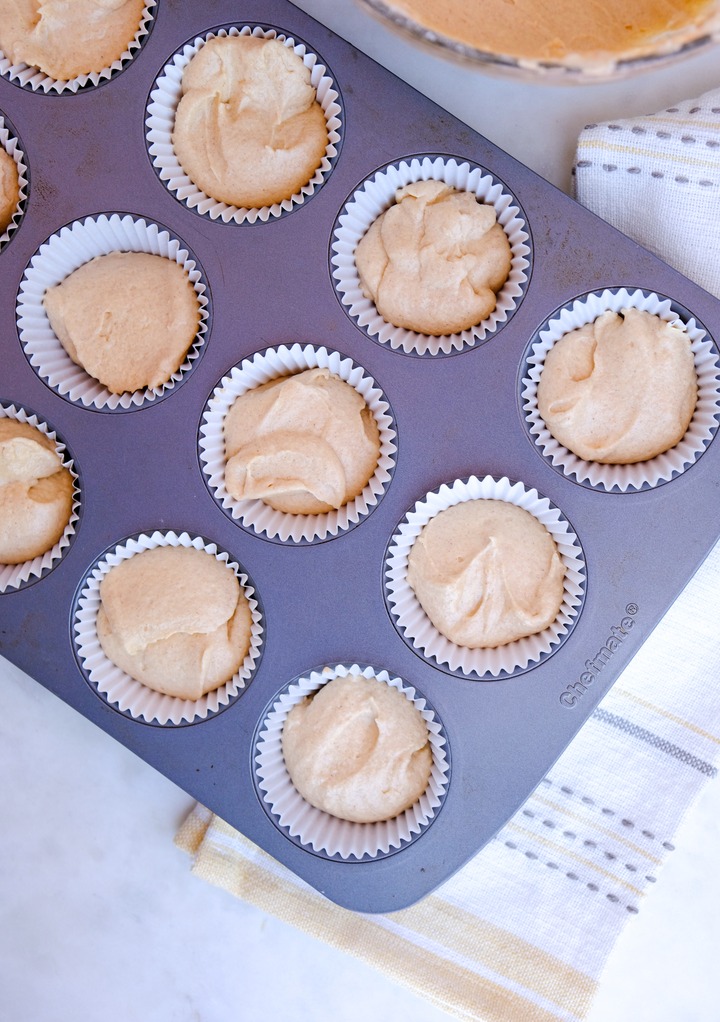 Batter in cupcake liners before baking. 