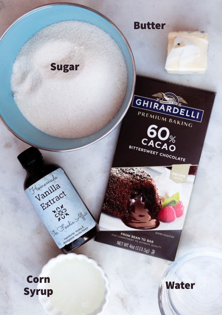 Ingredients to make Ghirardelli chocolate sauce. 