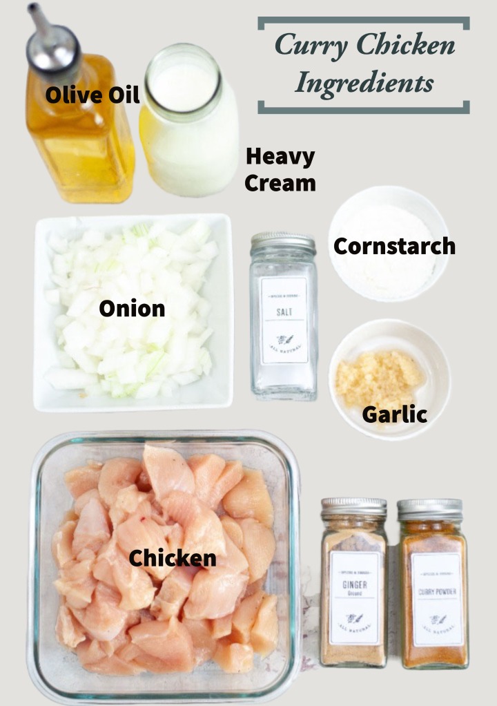 Ingredients to make air fryer curry chicken.