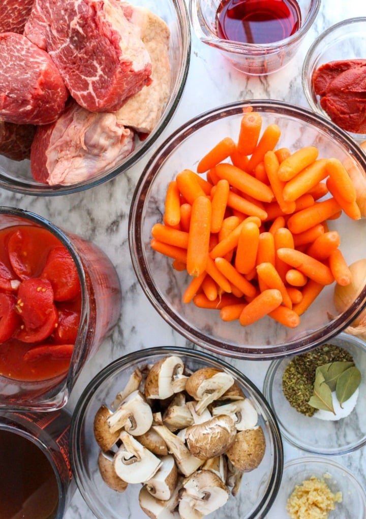 Ingredients to make pot roast in a slow cooker. 