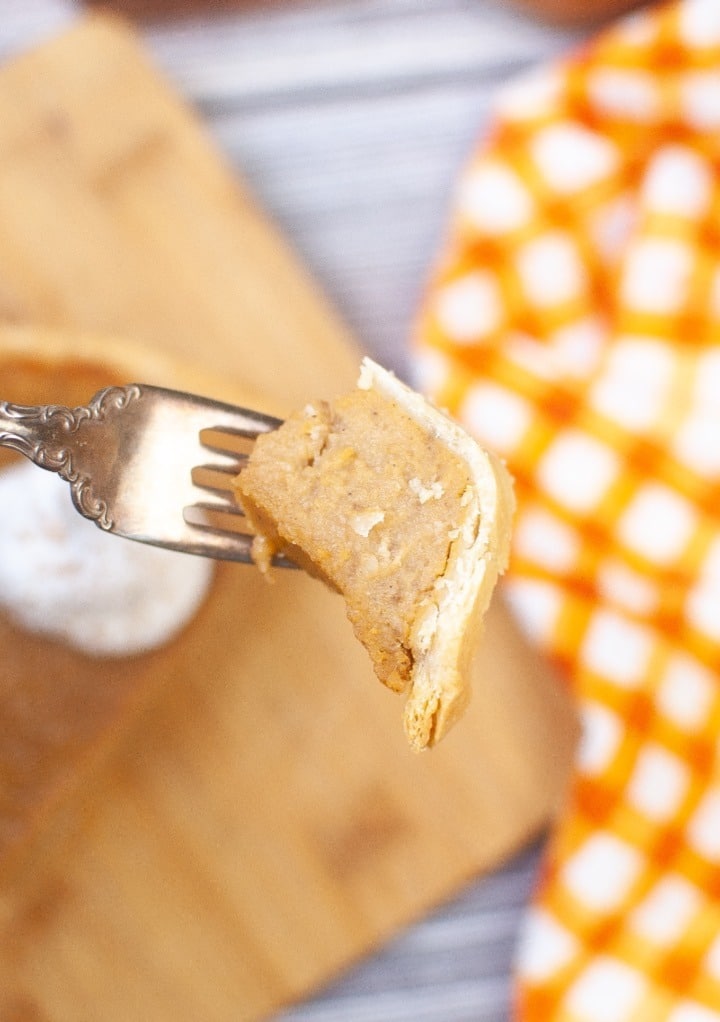 A forkful of sugar free sweet potato pie. 