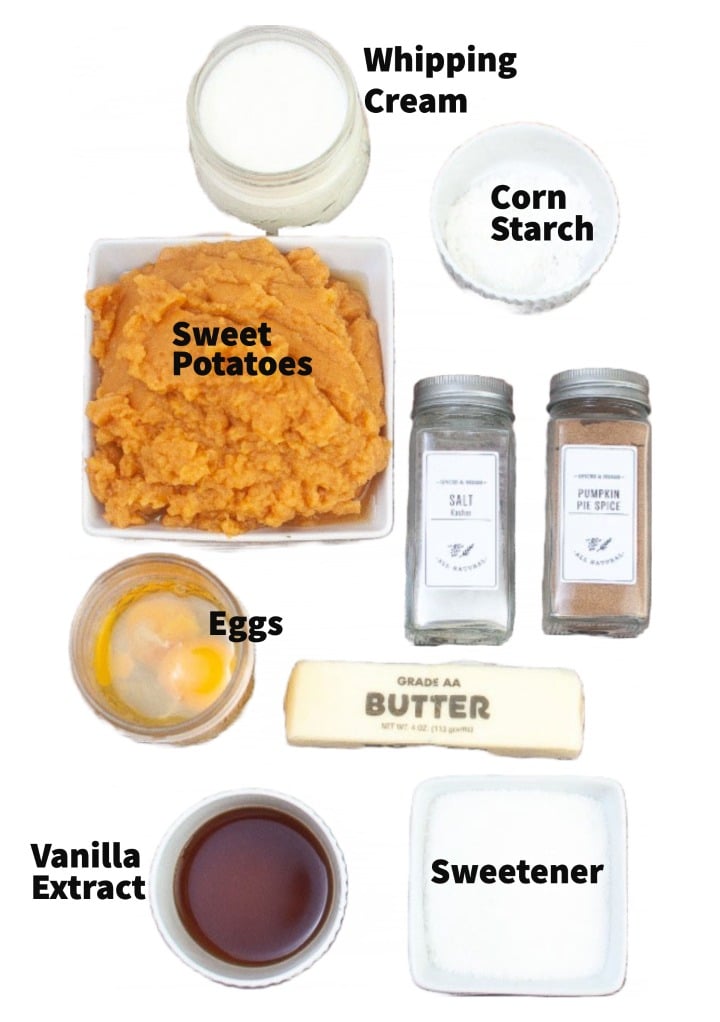 Ingredients to make sweet potato pie. 