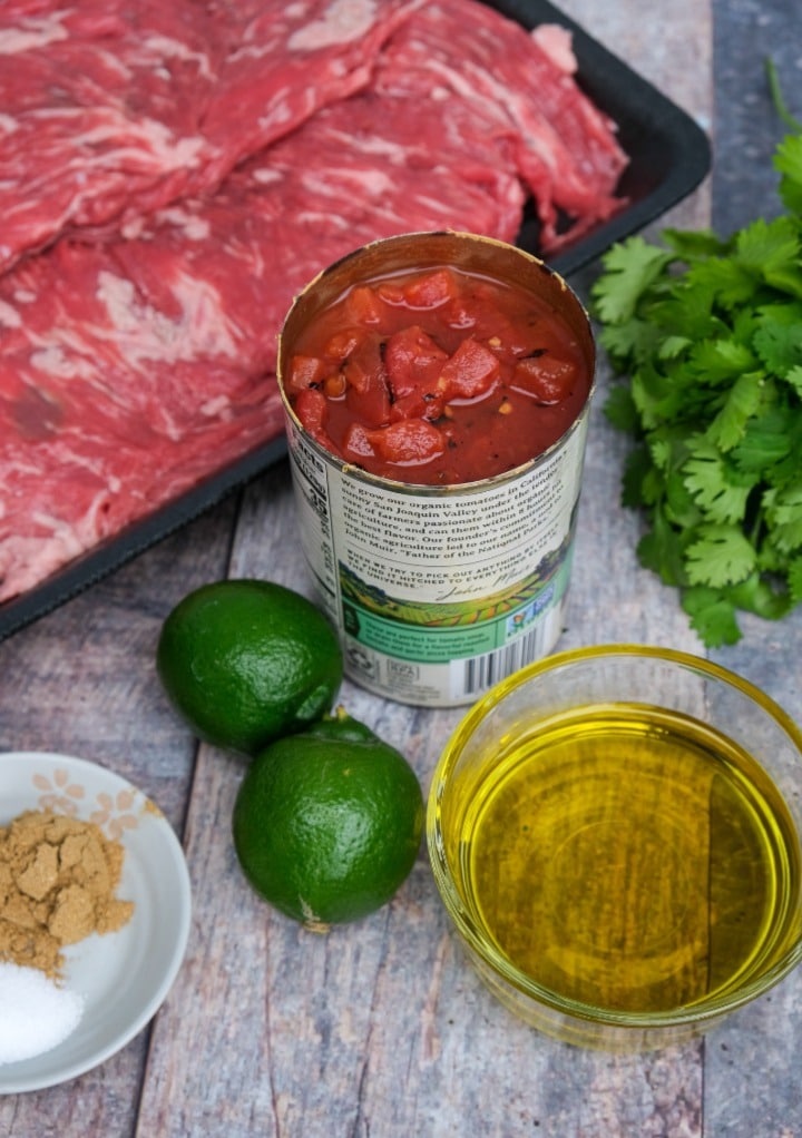 Ingredients to make flank steak with marinade.