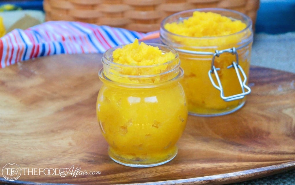 Instant Pot pumpkin puree in small mason jars. 