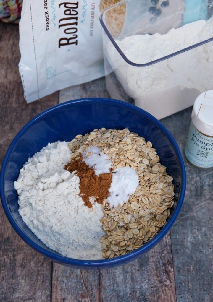 Dry Ingredients for gluten free pumpkin oatmeal cookies.