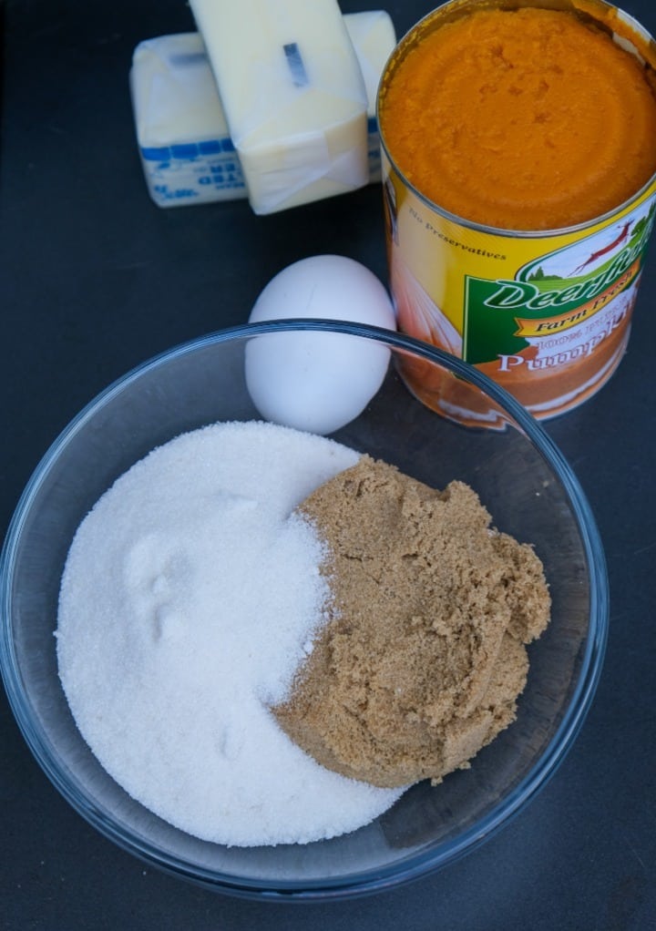 Wet ingredients for pumpkin oatmeal cookies. 
