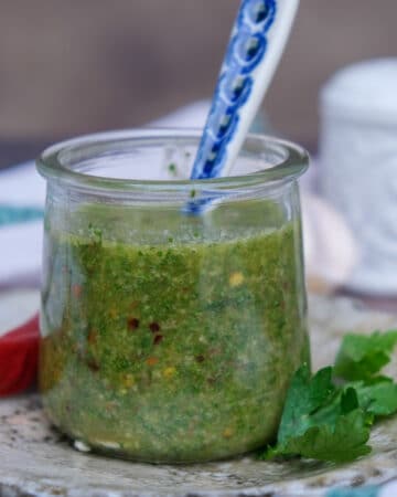 Easy spicy chimichurri sauce recipe made with Italian parsley.
