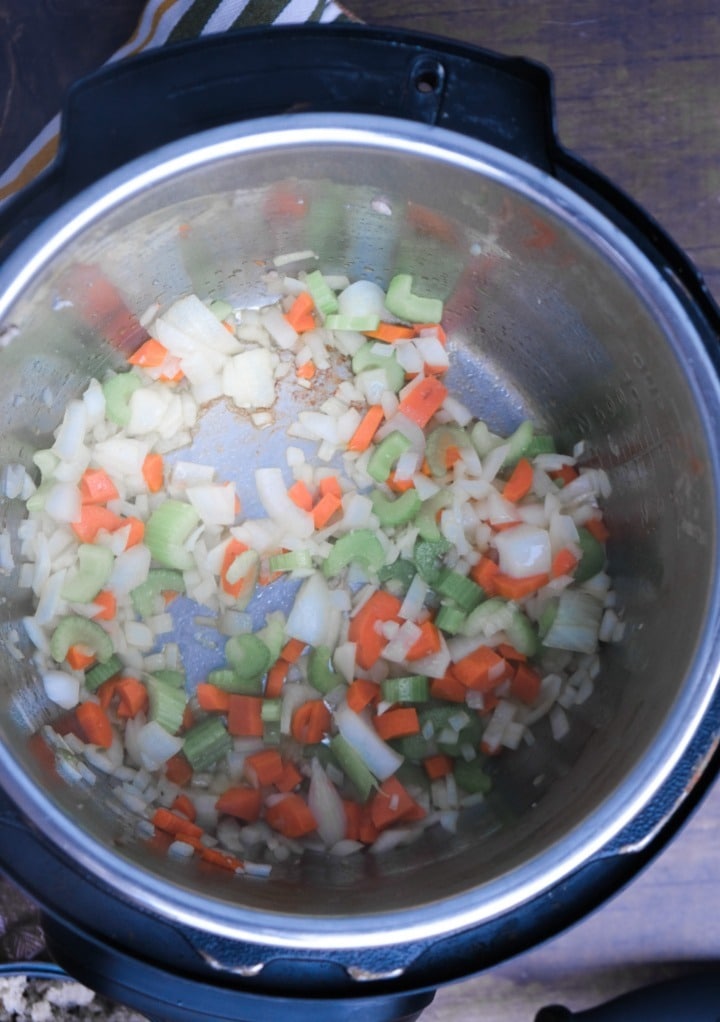 Cooking diced vegetables in an Instant Pot. 