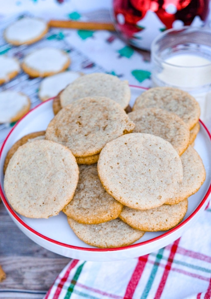 Top view of eggnog cookies on a cookie platter.