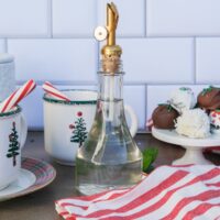 Peppermint syrup in a glass jar ready to pour in glasses.