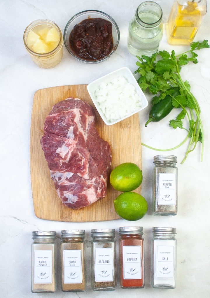 Ingredients to made pork tacos. 