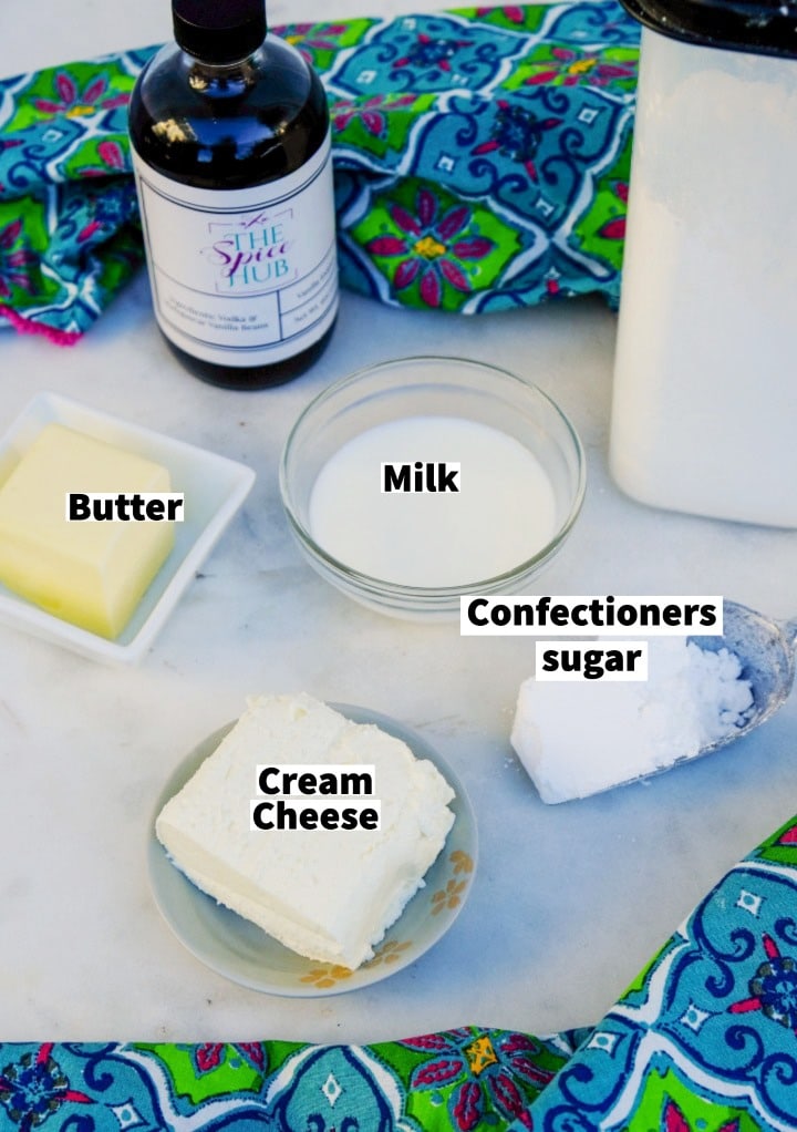 Ingredients to make cream cheese frosting. 