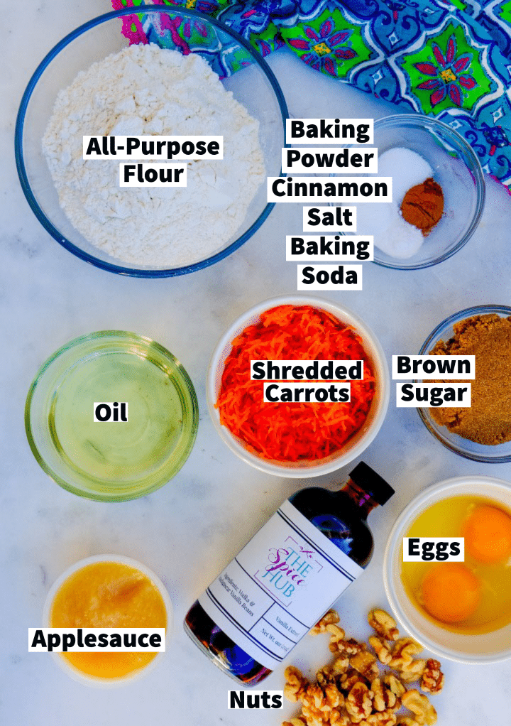 Ingredients to make carrot cake bread.