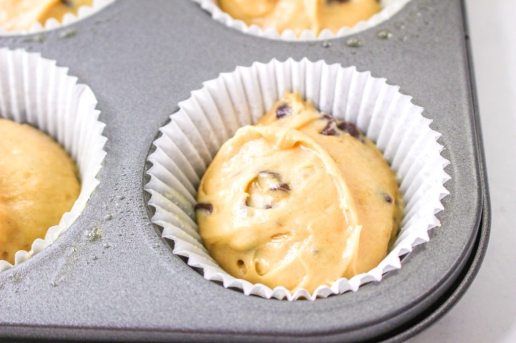 Peanut Butter cupcakes batter in cupcake liners before baking. 