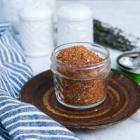 Mix of fresh spices in a small mason jar for pork.