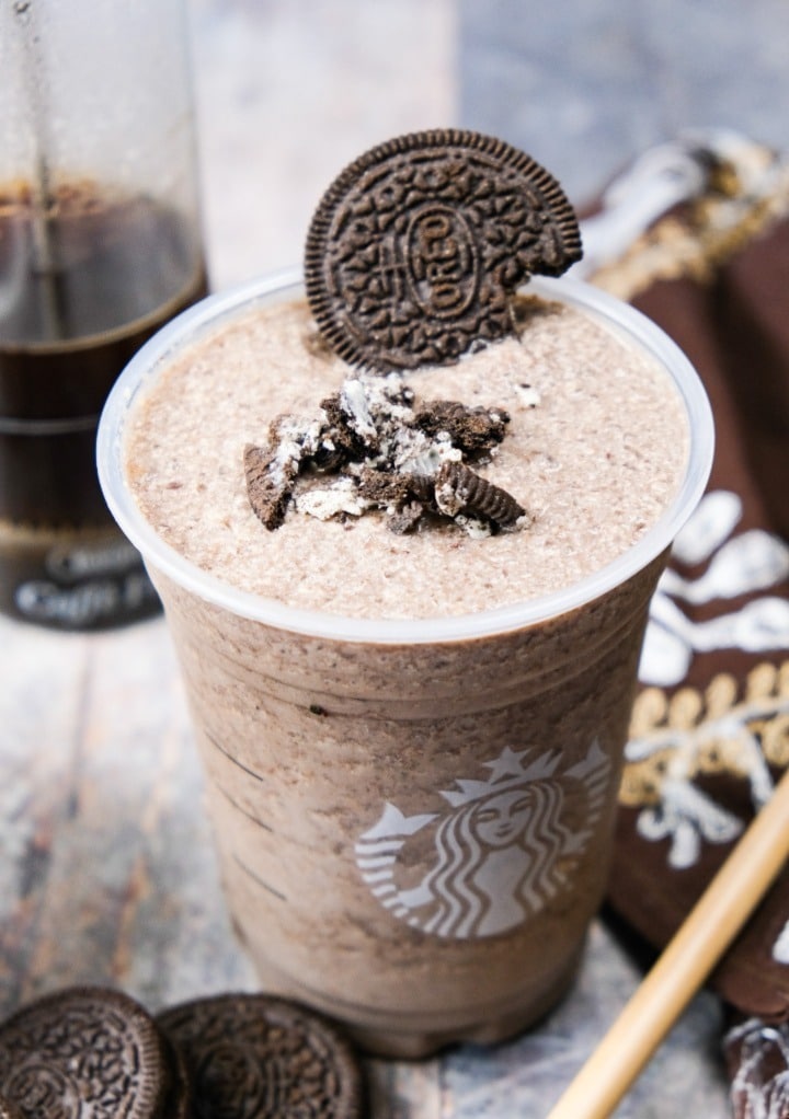 Copycat Starbucks Mocha Cookie Crumble Frappuccino without whipped cream. 