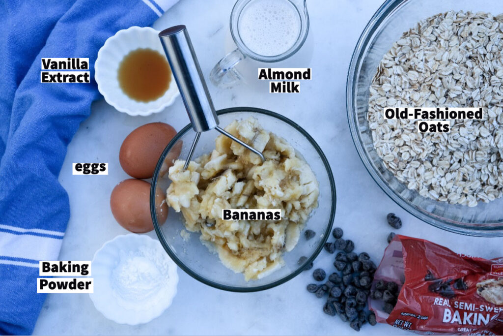 Ingredients for baked oatmeal cups. 