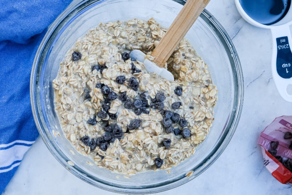 Chocolate chips folded into an oatmeal batter.