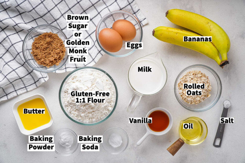 Ingredients to make banana oatmeal pancakes. 