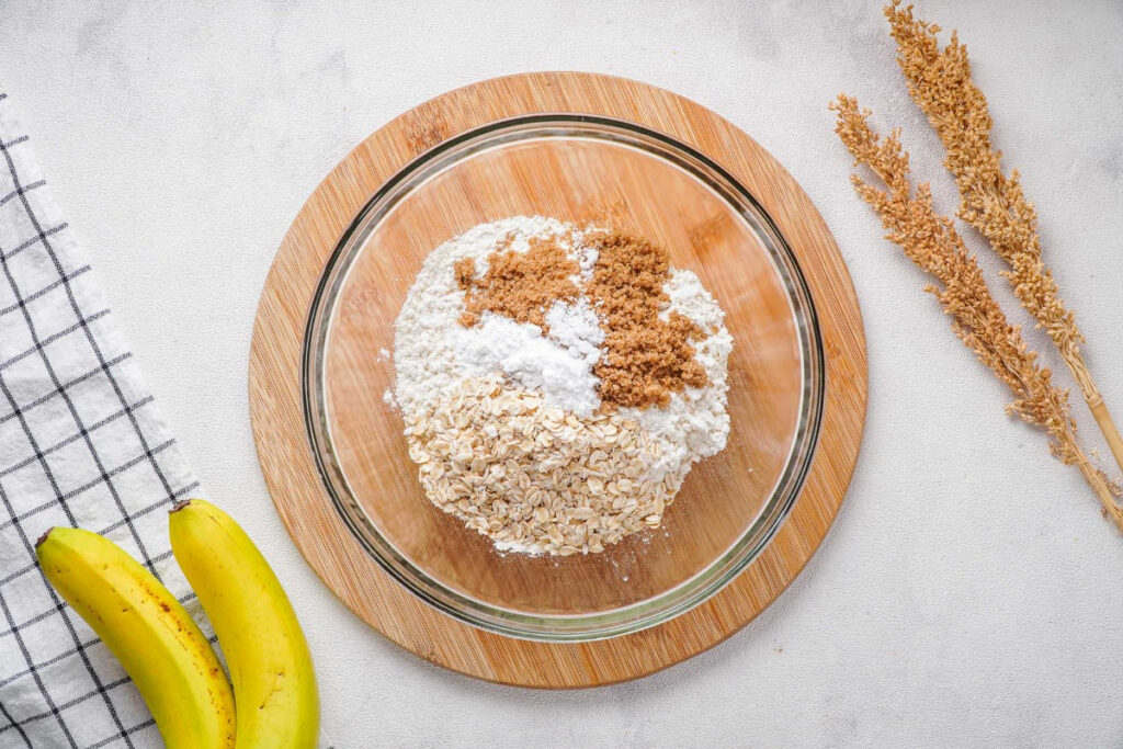 Dry pancake ingredients in a mixing bowl.