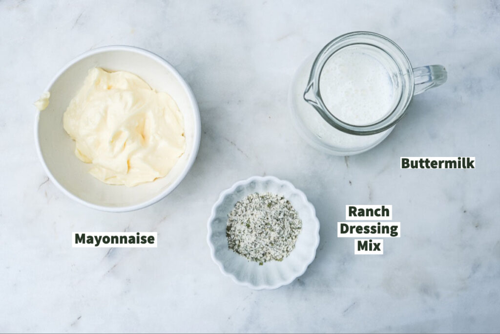 Three ingredients to make keto ranch dressing recipe.