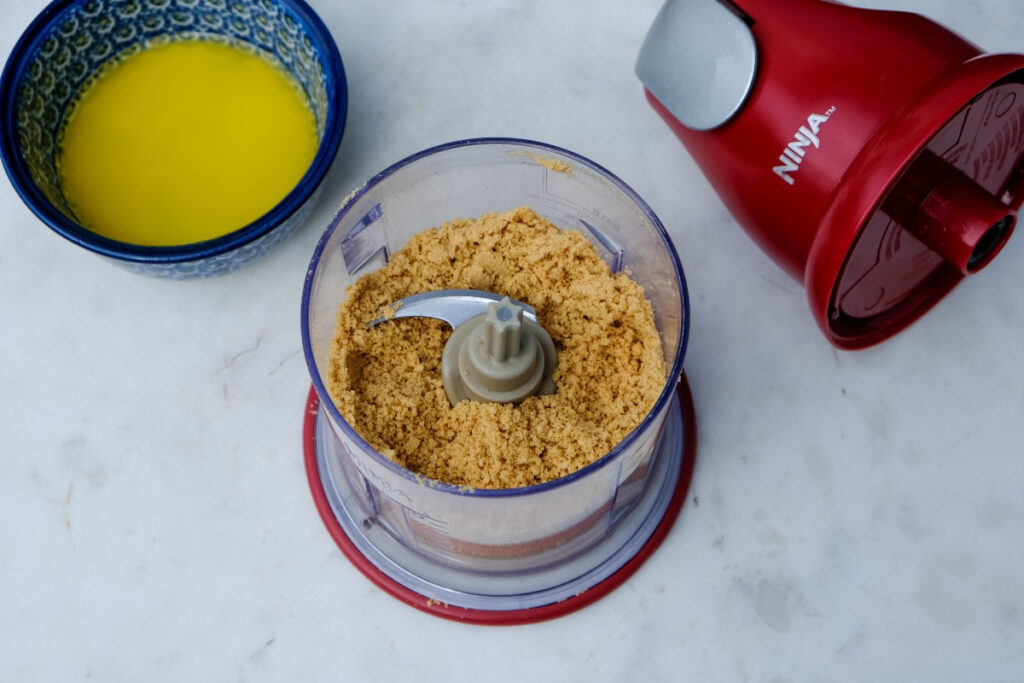 Crushed Catalina crunch cereal in a small food processor. 