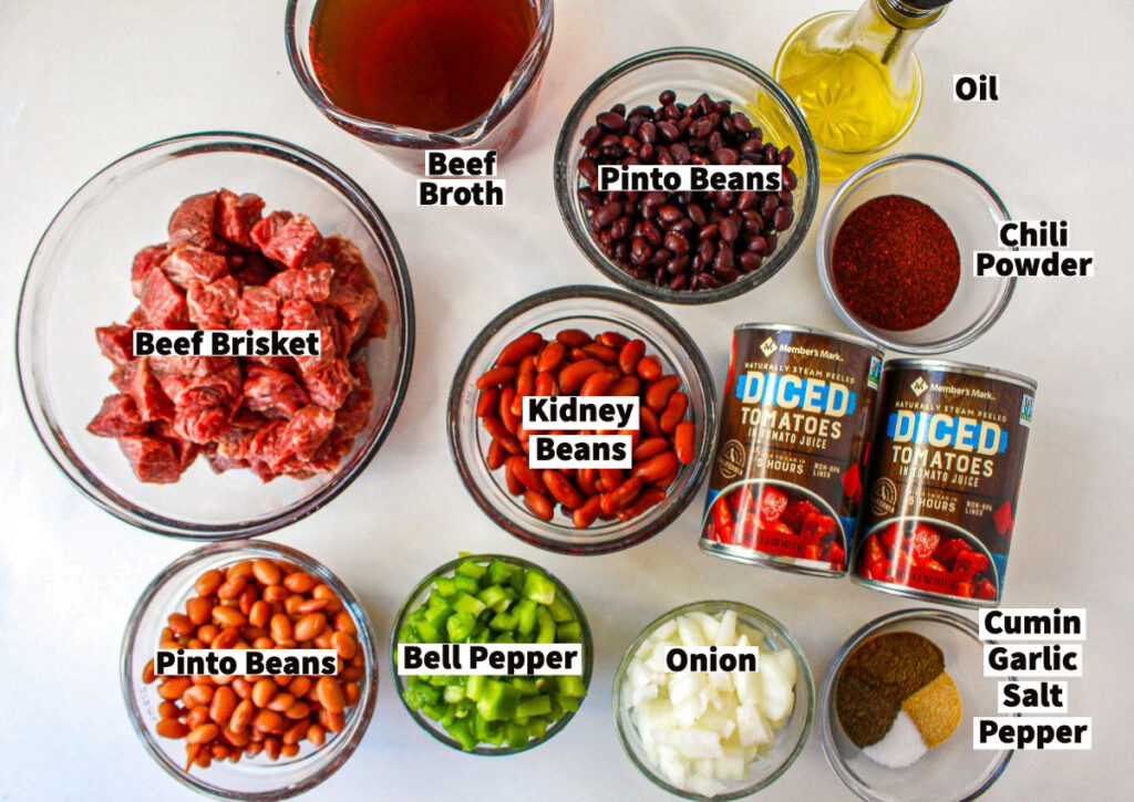 Ingredients to make slow cooker brisket chili.