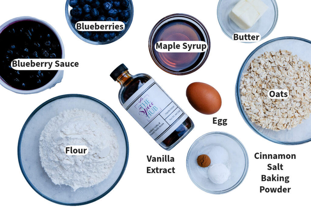 Ingredients to make blueberry oatmeal bars.