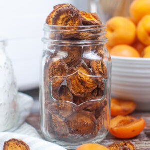 Dehydrated apricots in a jar ready to eat.