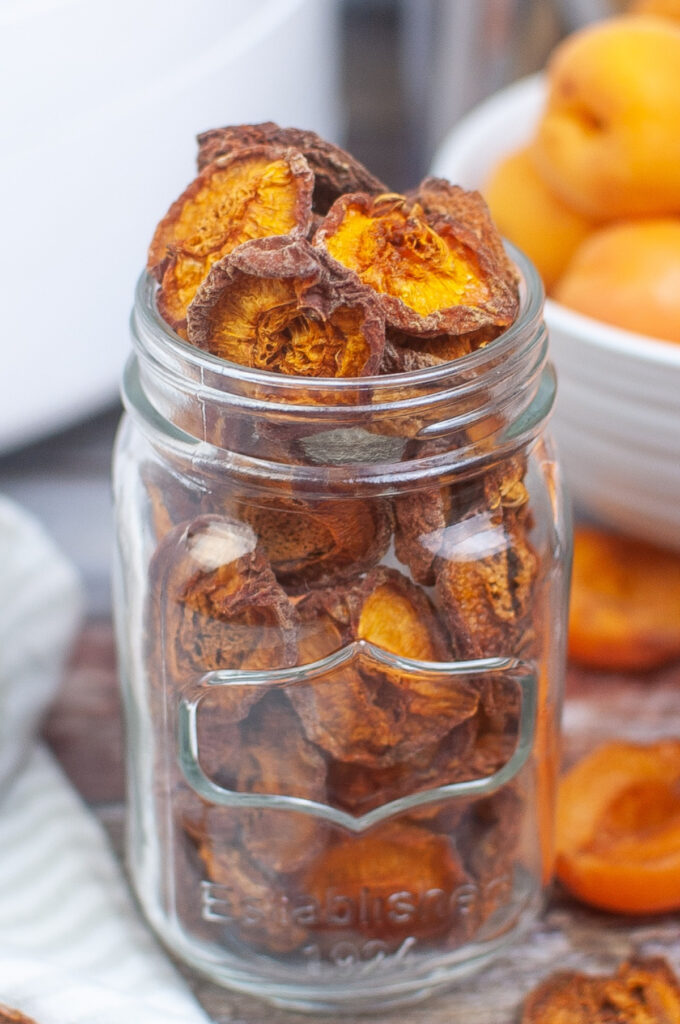 Dehydrated apricots in a Mason jar ready to eat. 