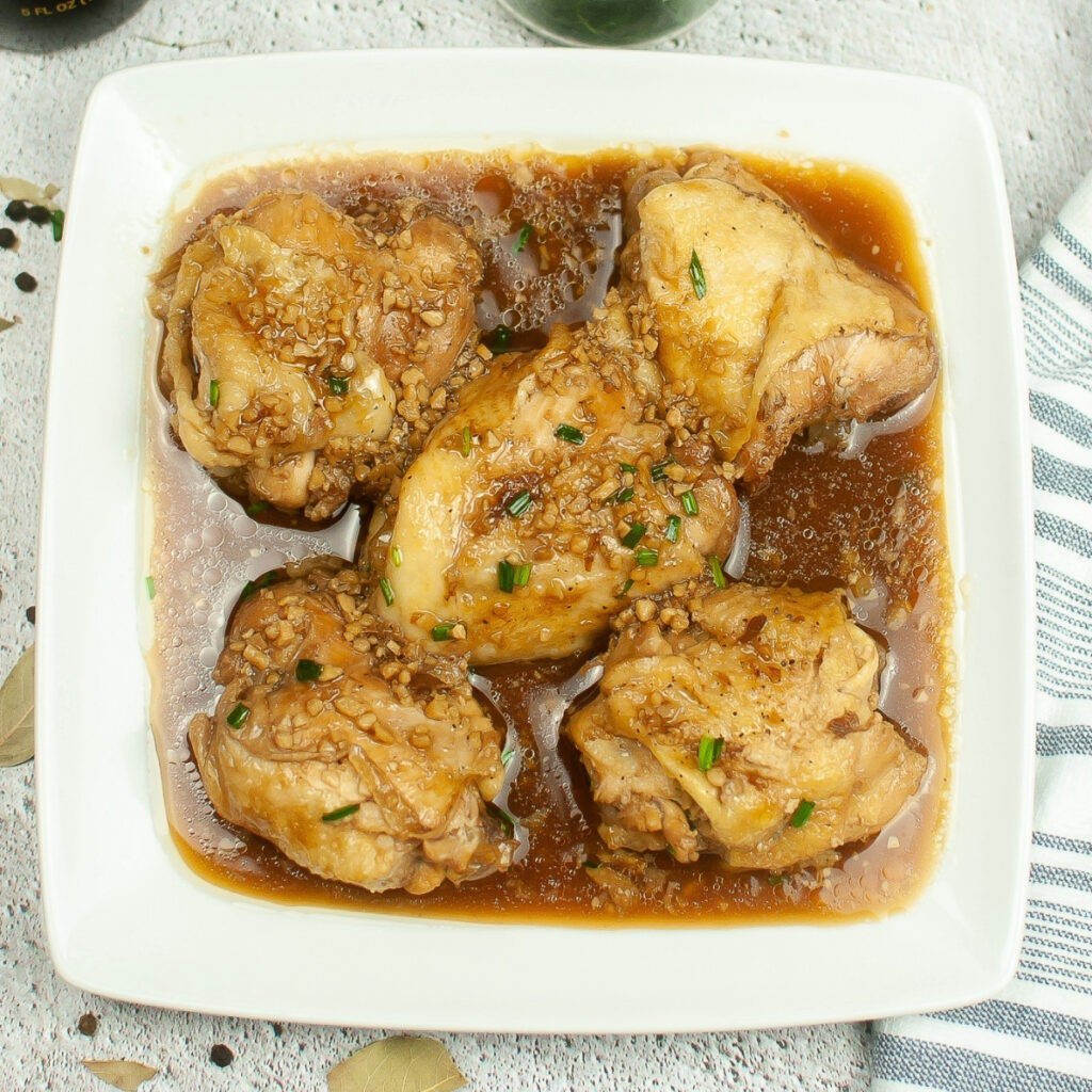 Chicken adobo cooked in an Instant Pot.