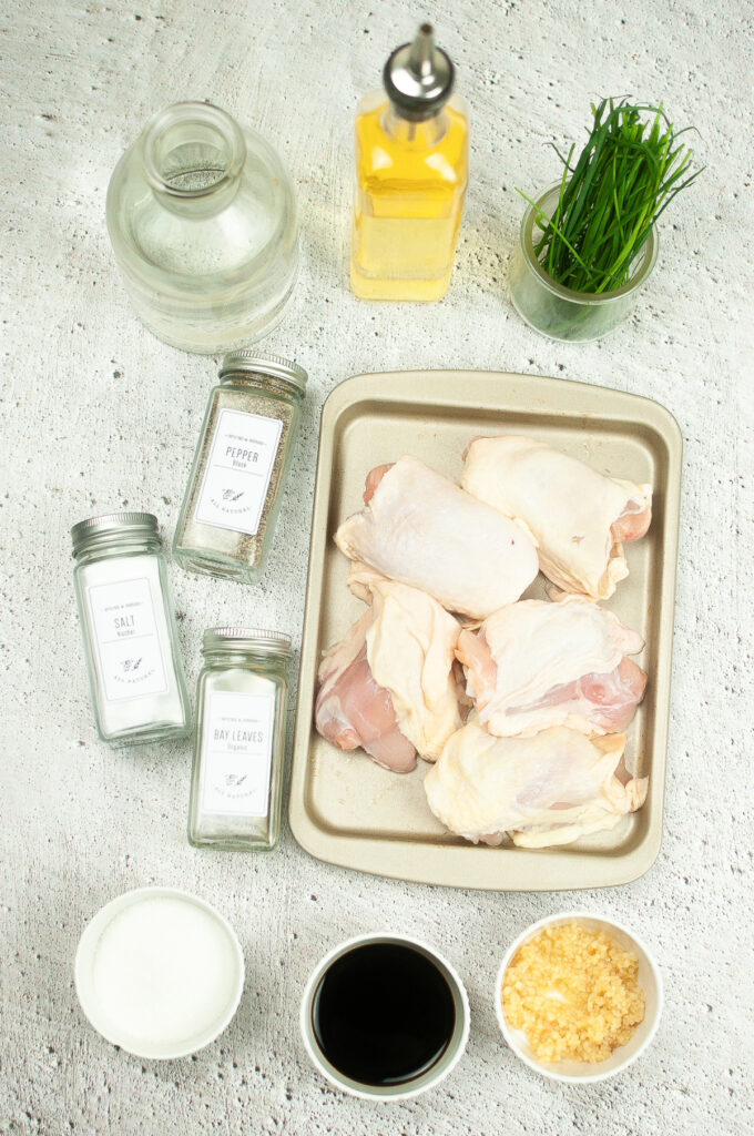 Ingredients for chicken adobo recipe.