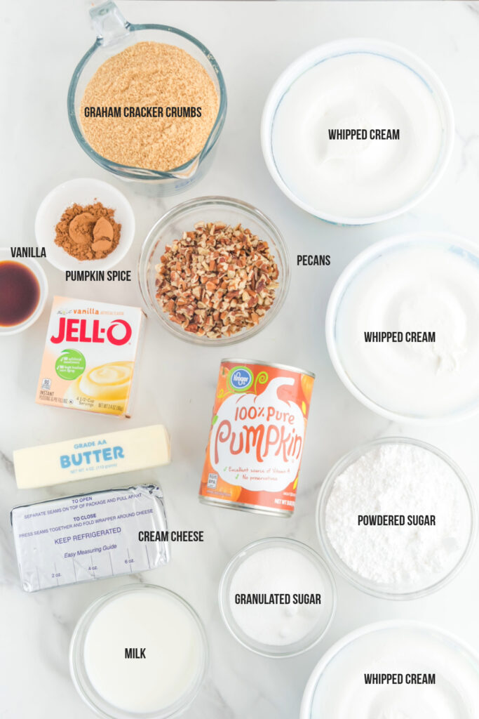 Ingredients to make pumpkin lush dessert.