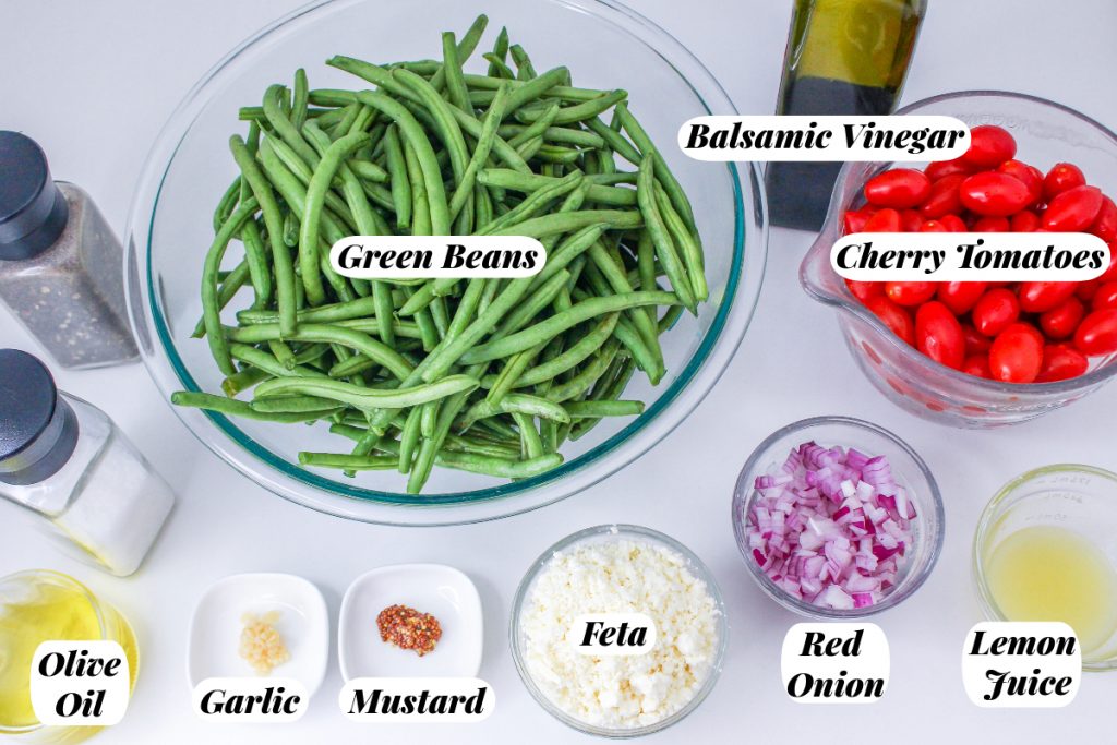 Ingredients to make a salad with green beans.