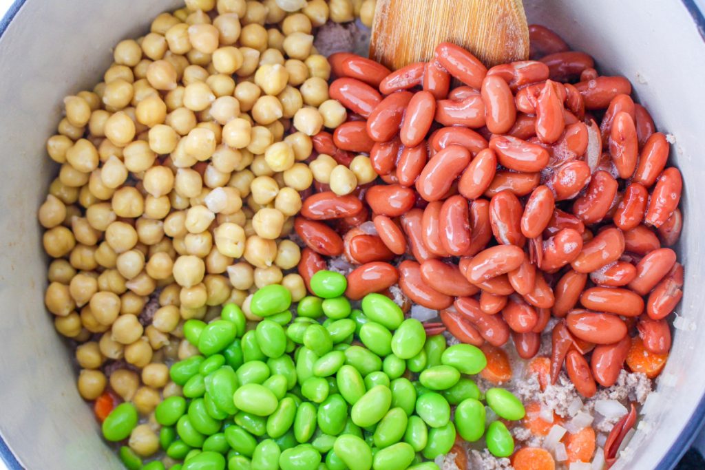 Beans to add to chili in a stock pot.