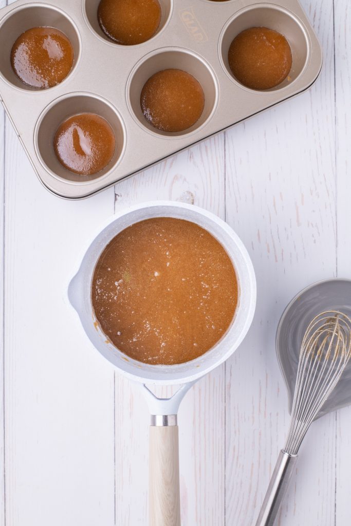 Melted brown sugar and butter in a small sauce pan. 