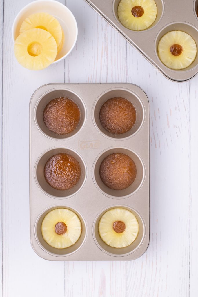 Brown sugar butter mix in a cupcake tin.