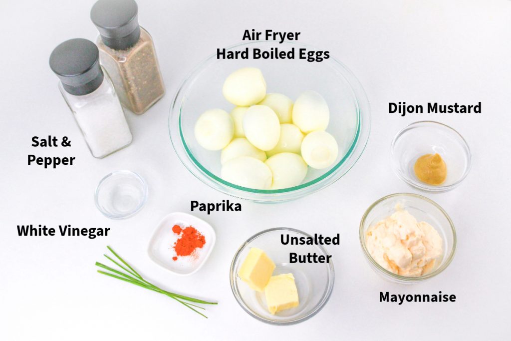 Ingredients for air fryer deviled eggs. 