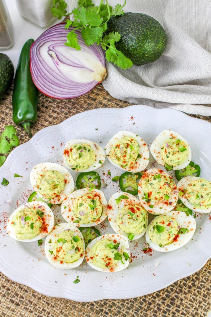 Appetizer platter with deviled eggs.