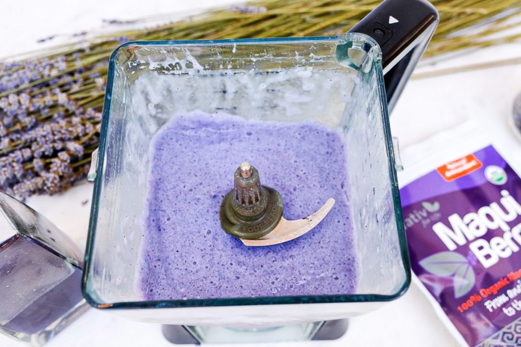 Blended frappuccino ingredients for a lavender drink.