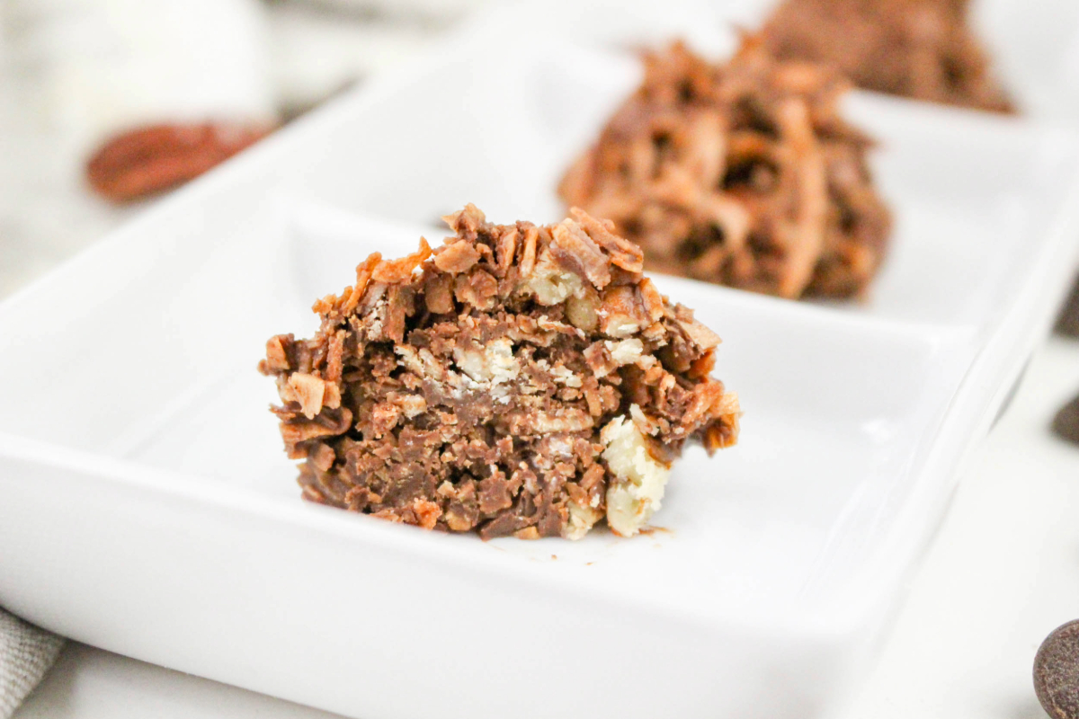 Keto coconut cluster on a plate.