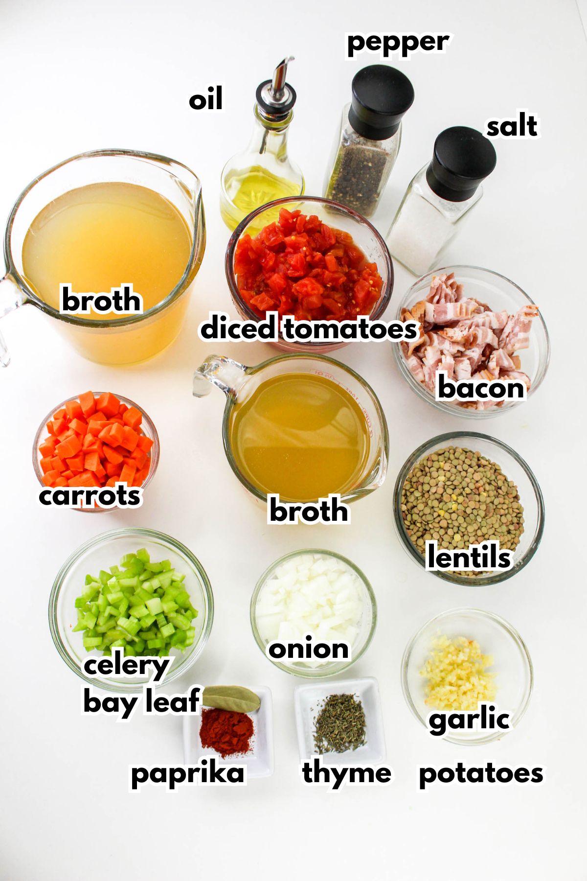Bowls of ingredients on a counter.