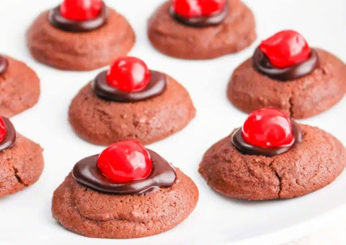 Cherry cookies on a plate.