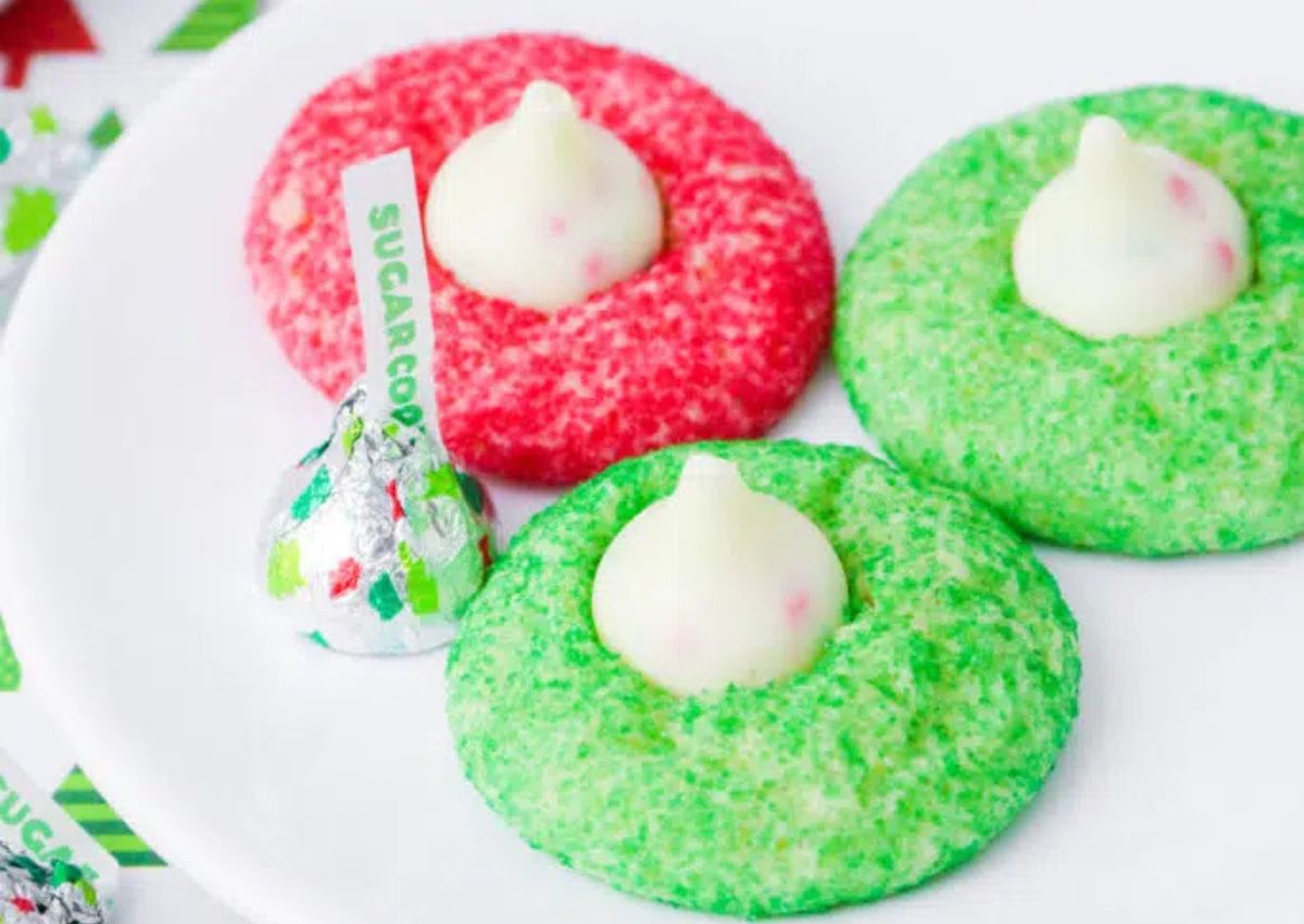 Blossom cookies on plate.