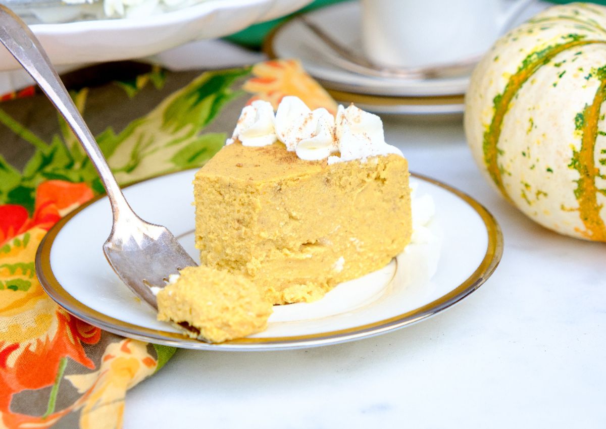 Slice of pumpkin cheese on a plate.