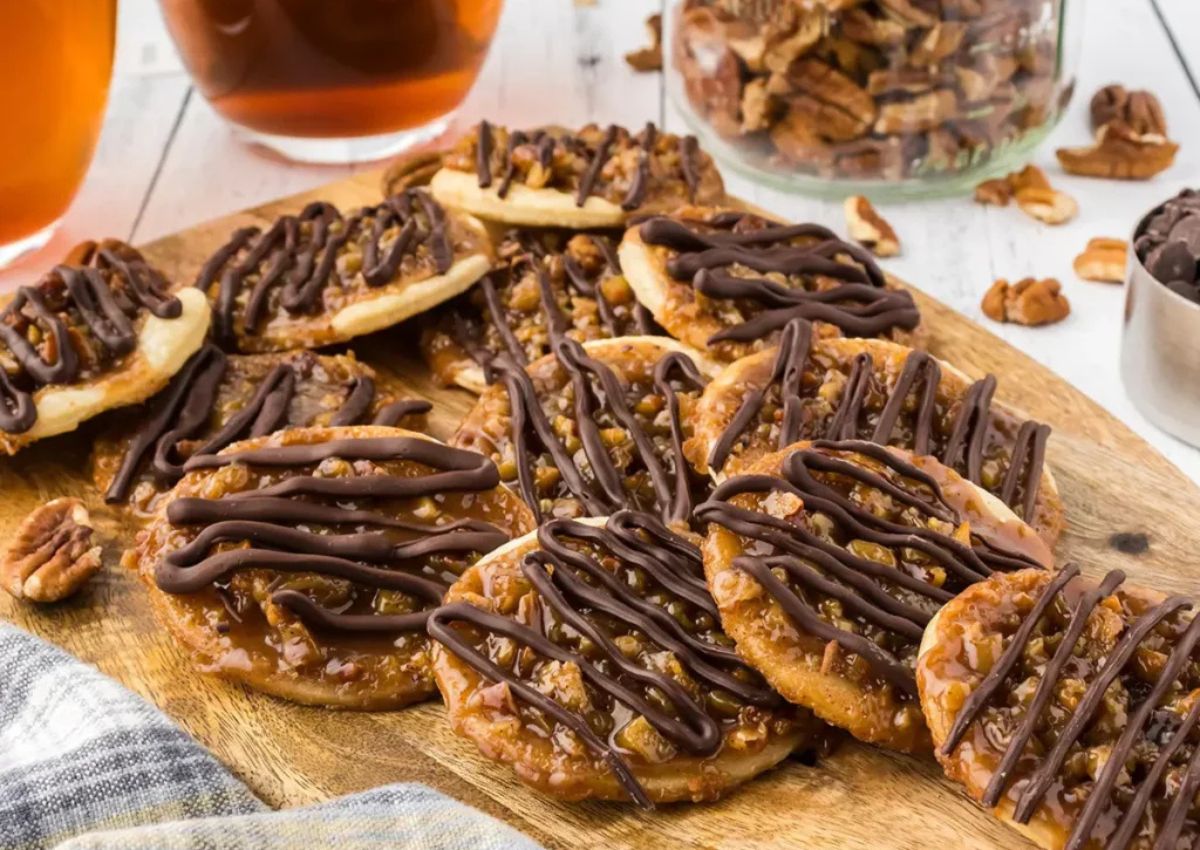 Pecan pie cookies on a counter.