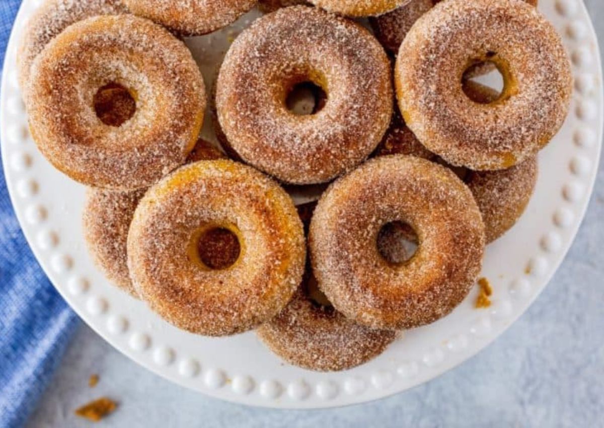 Pumpkin donuts on a plate.